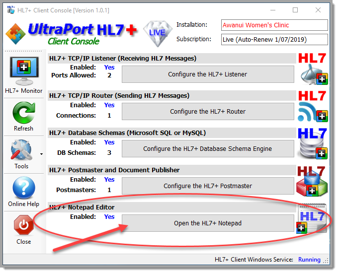 Click the 'Open the HL7+ Notepad' button