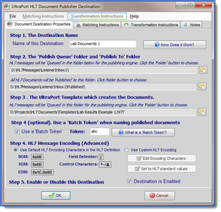 Document Publisher Destination Properties