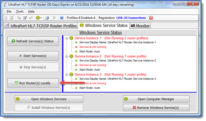 Windows Service Status Tab (Run Locally Option)