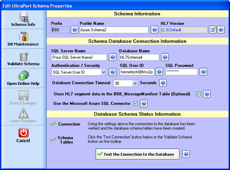 The Schema Properties window