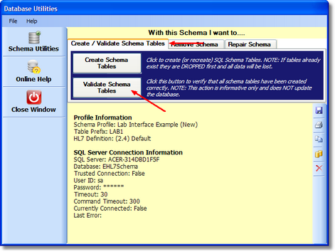 Validating schema tables