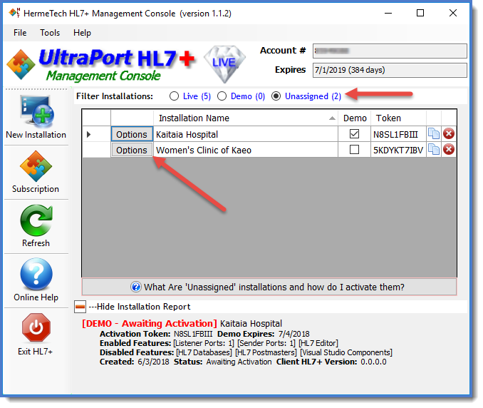 Click Options to open Installation Options Window