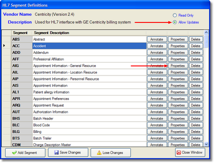 Editing the HL7 Segment definitions