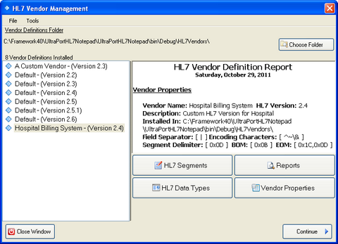 HL7 Vendor / Version Manager