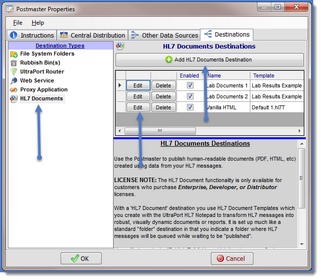 Creating HL7 Documents Destinations