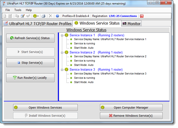 UltraPort Router Main Window (Service Status Tab)