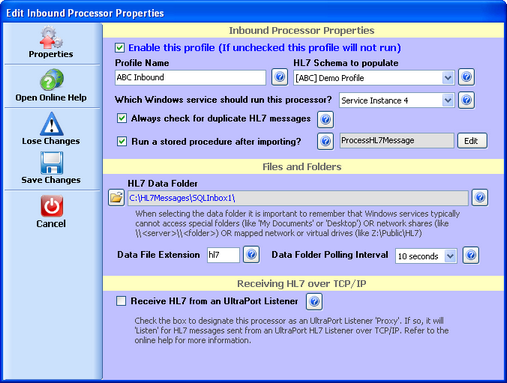 Inbound Processor Window