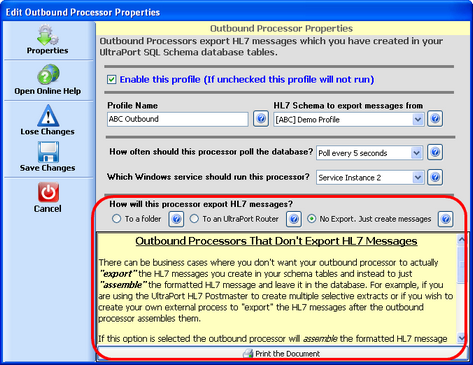 Outbound Processor with the 'No Export' option selected.