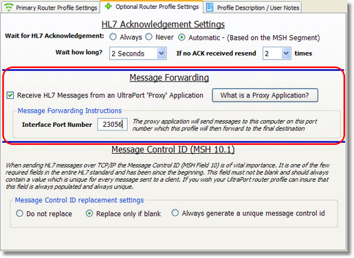 Optional UltraPort Router profile settings