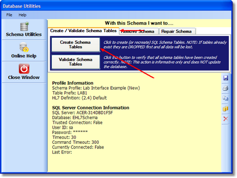 Creating or validating schema tables