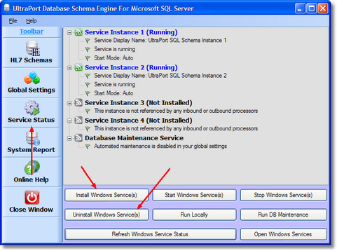 Windows Service Status Tab